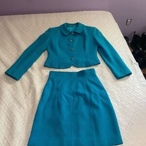 Vintage 1970s Knit Blazer Skirt Combo Women's Size Small Blue